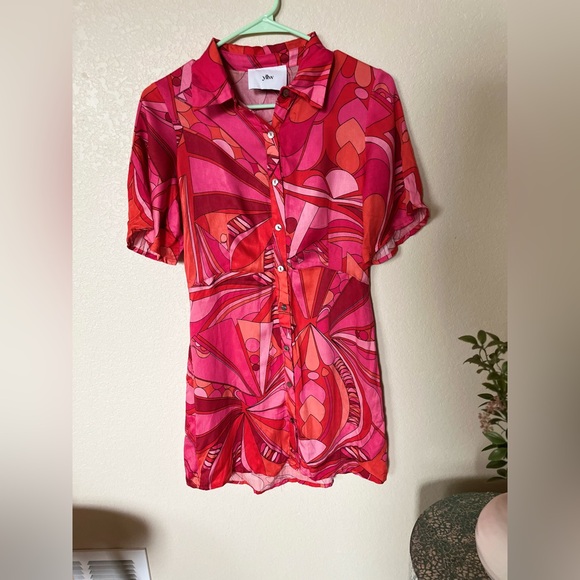 YLLW the Label Red and Pink Buttoned Mini Dress - Picture 1 of 2